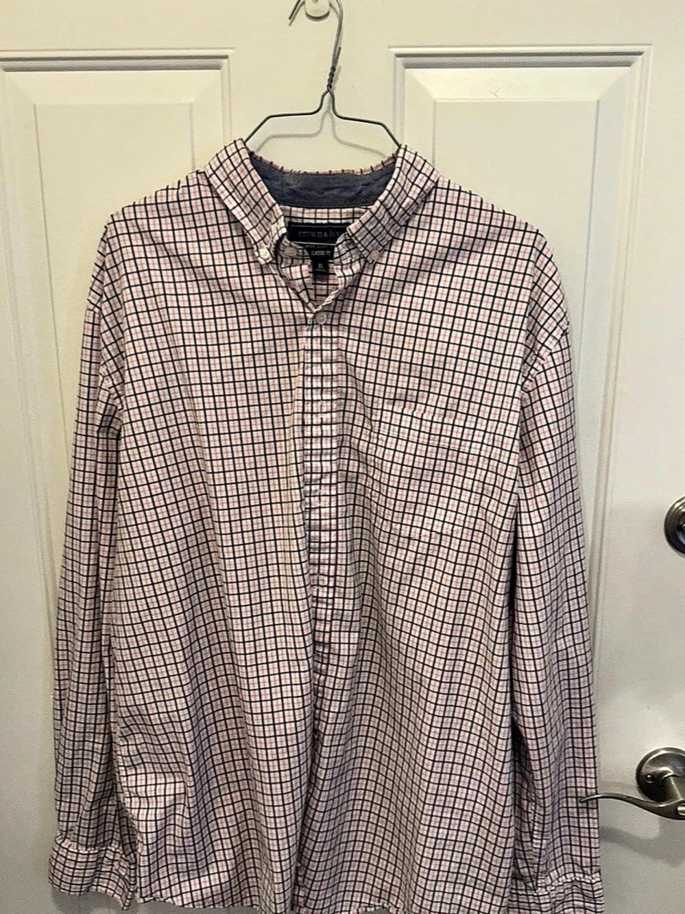 Crown & Ivy Classic Fit Checkered Button Down Pink & White XL